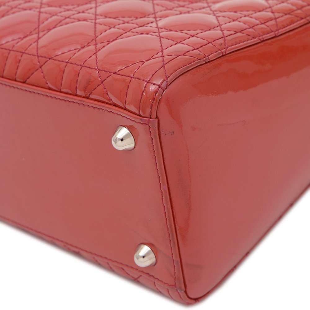 Christian Dior Dior Lady Cannage Large 2WAY Bag Handbag Patent Red BP - Picture 9 of 9